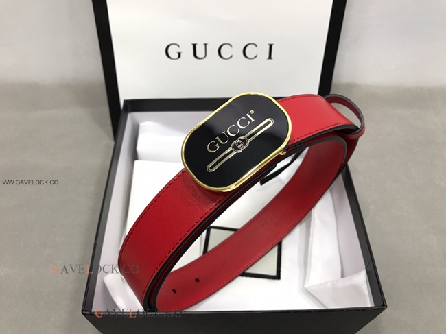 Gucci '80 Smooth Red Leather Belt Gold Trim Logo Buckle
